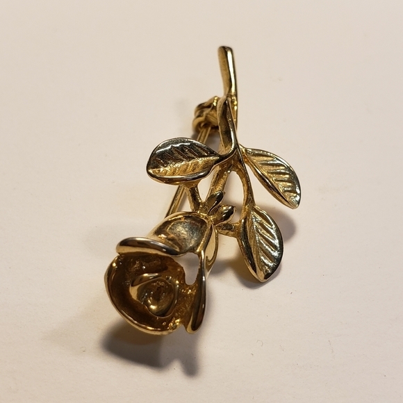 VINTAGE Small Gold Tone Rose Brooch Pin - Picture 3 of 6